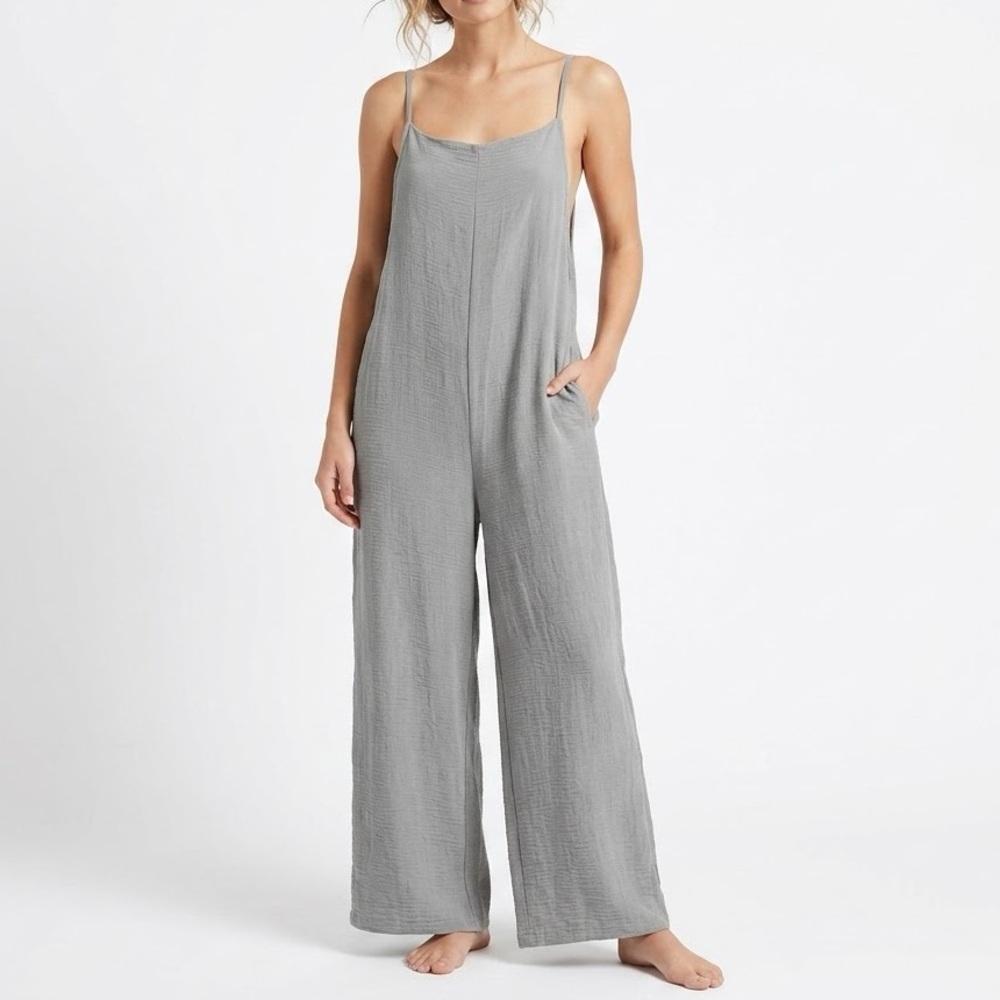 Slouchy Boho Muted Sage Wide Leg Jumper Cami Strap Textured Romper Oversized